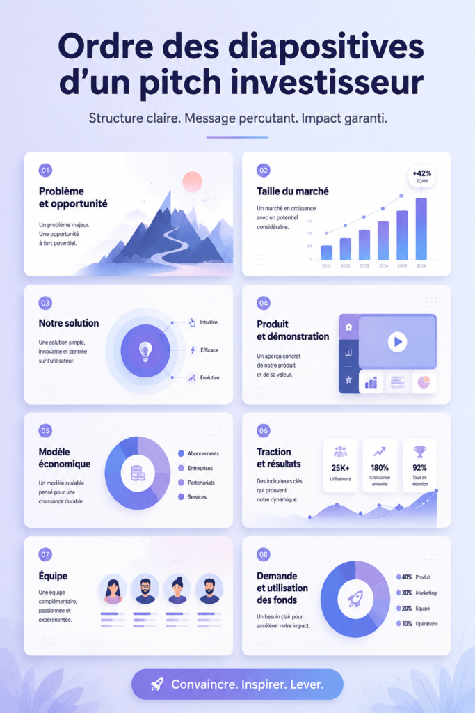 Un exemple de pitch deck avec des diapositives bien structurées.