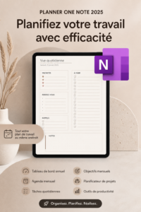 Capture d'écran d'un planner OneNote 2025 avec une interface conviviale pour l'organisation
