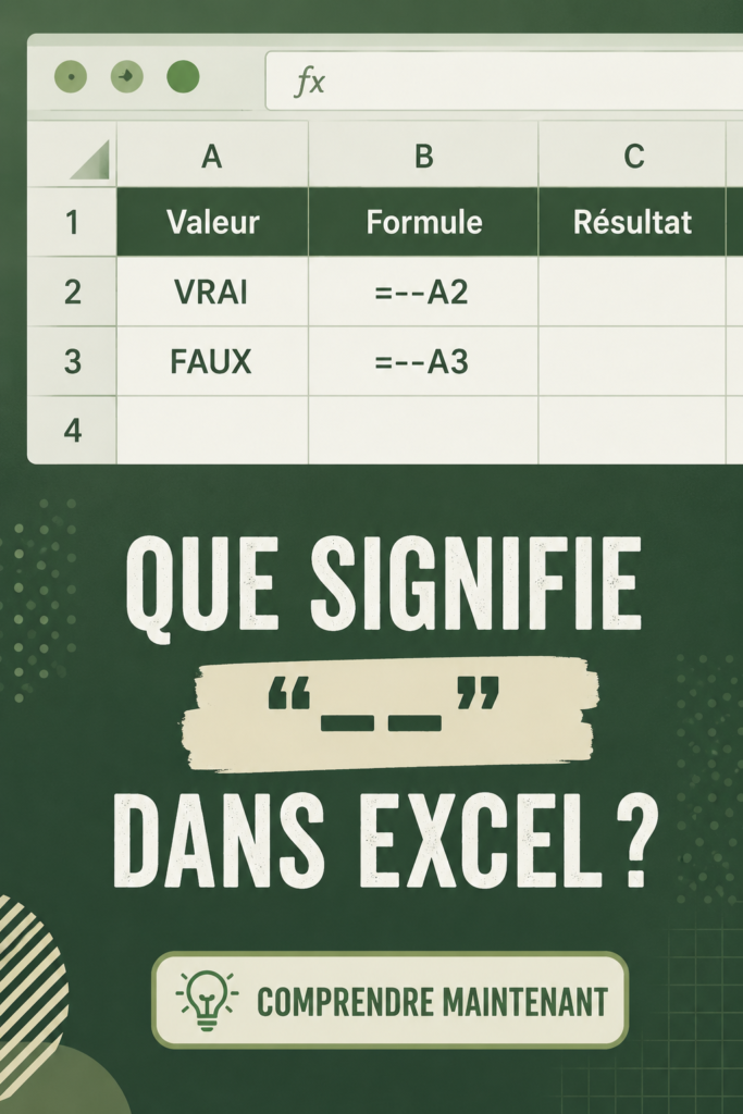 Capture d'écran d'Excel montrant des exemples de l'utilisation du symbole '--' dans un tableau.