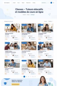 Femme utilisant une plateforme d'apprentissage en ligne pour la préparation de ses cours.