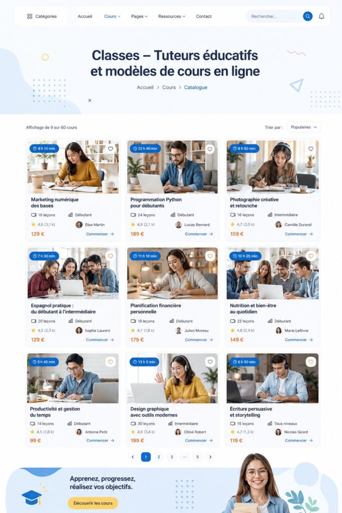 Femme utilisant une plateforme d'apprentissage en ligne pour la préparation de ses cours.