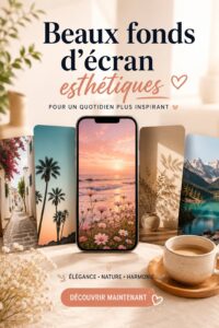 Beaux fonds d'écran esthétiques affichés sur un ordinateur et un smartphone.