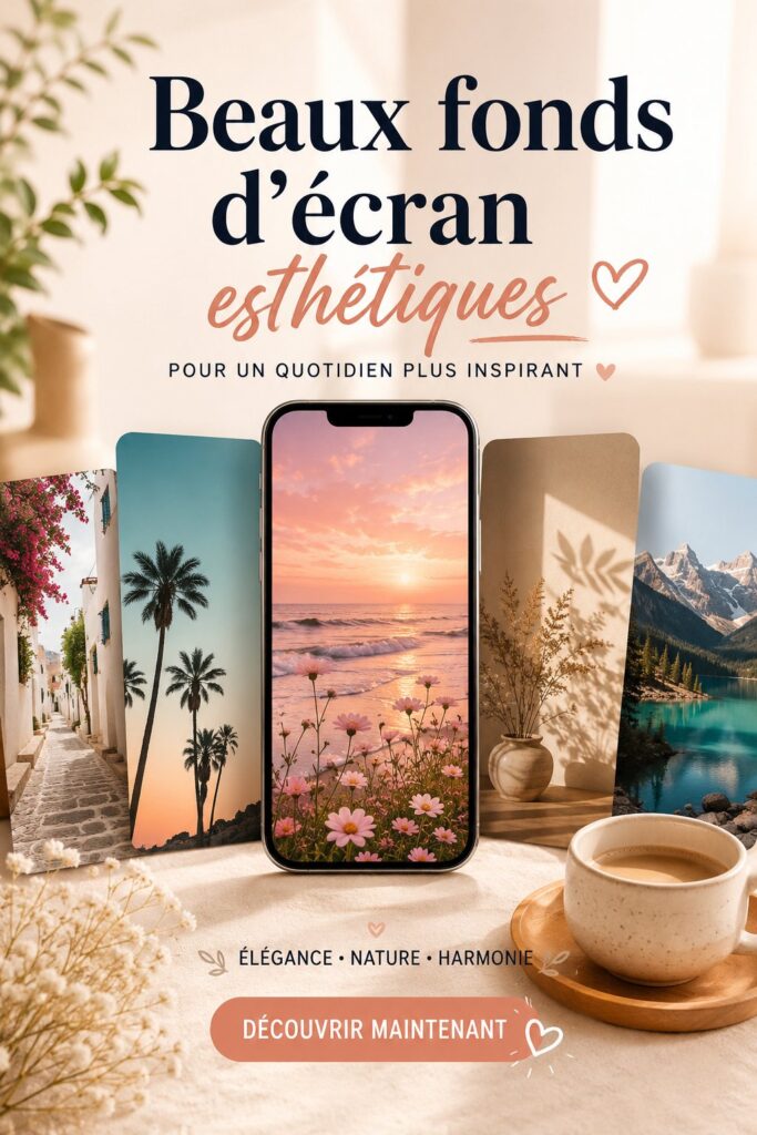Beaux fonds d'écran esthétiques affichés sur un ordinateur et un smartphone.