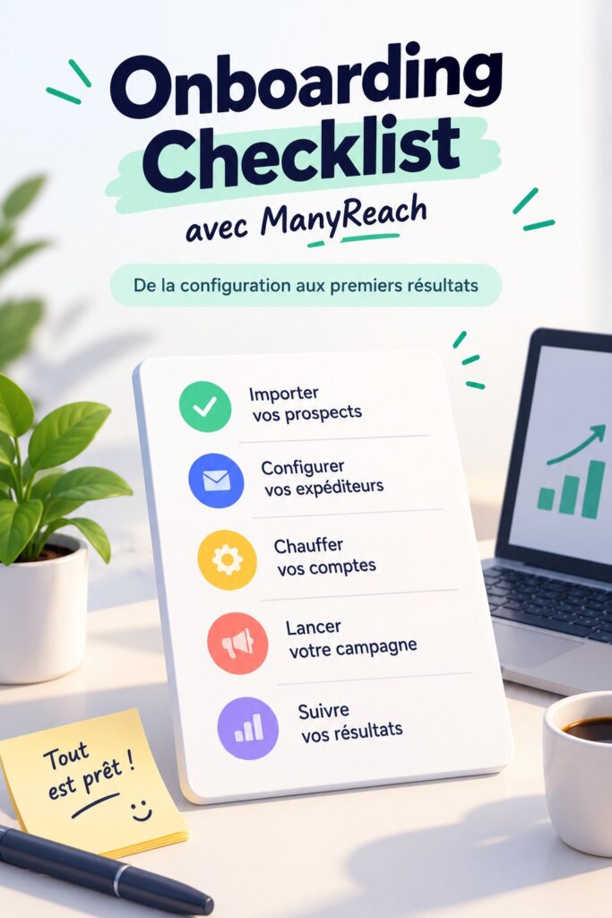 Check-list d'onboarding affichée sur un écran d'ordinateur, avec des éléments clairement listés.
