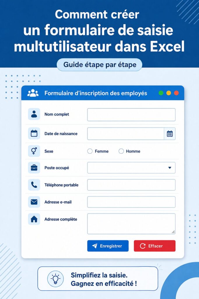 Capture d'écran montrant un formulaire Excel pour la saisie de données multi-utilisateurs.