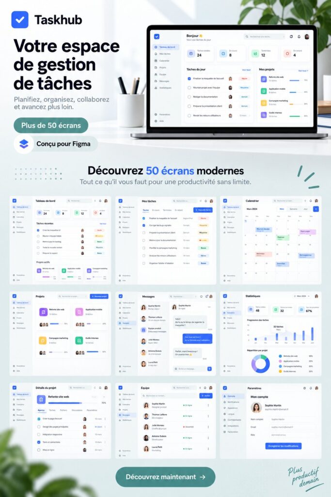 Capture d'écran de Taskhub, un tableau de bord de gestion des tâches facile à utiliser.