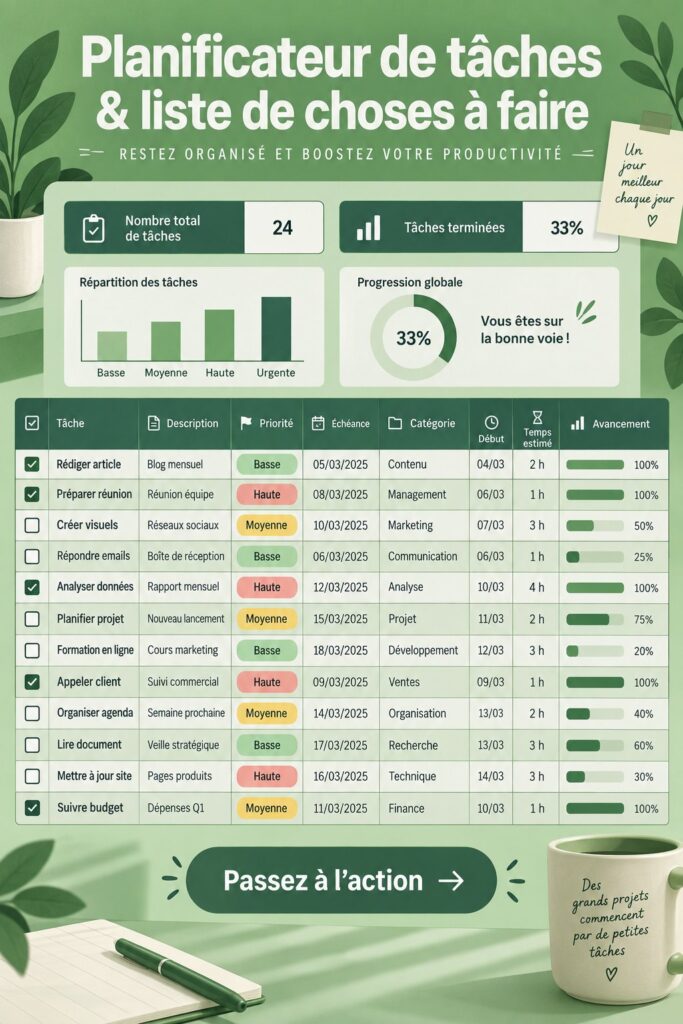 Un gestionnaire de tâches efficace pour une productivité accrue.