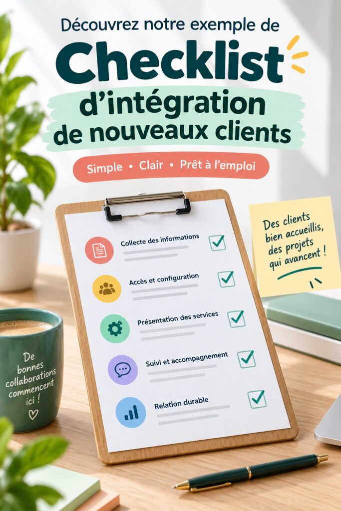 Modèle de checklist d'accueil pour nouveaux clients en milieu professionnel.