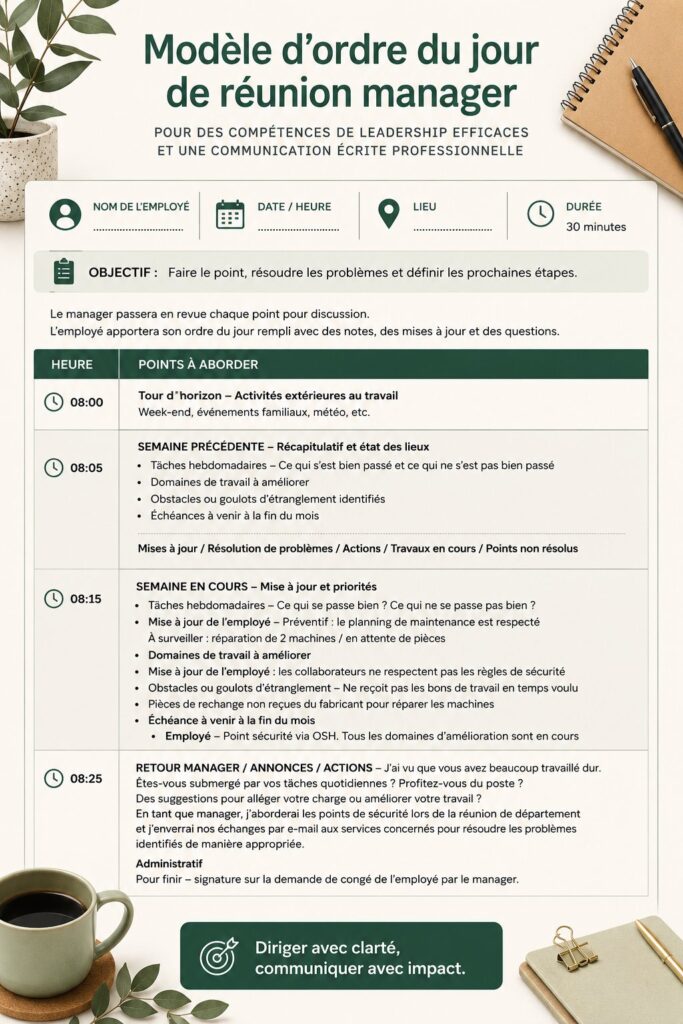 Image d'un modèle d'ordre du jour pour une réunion efficace