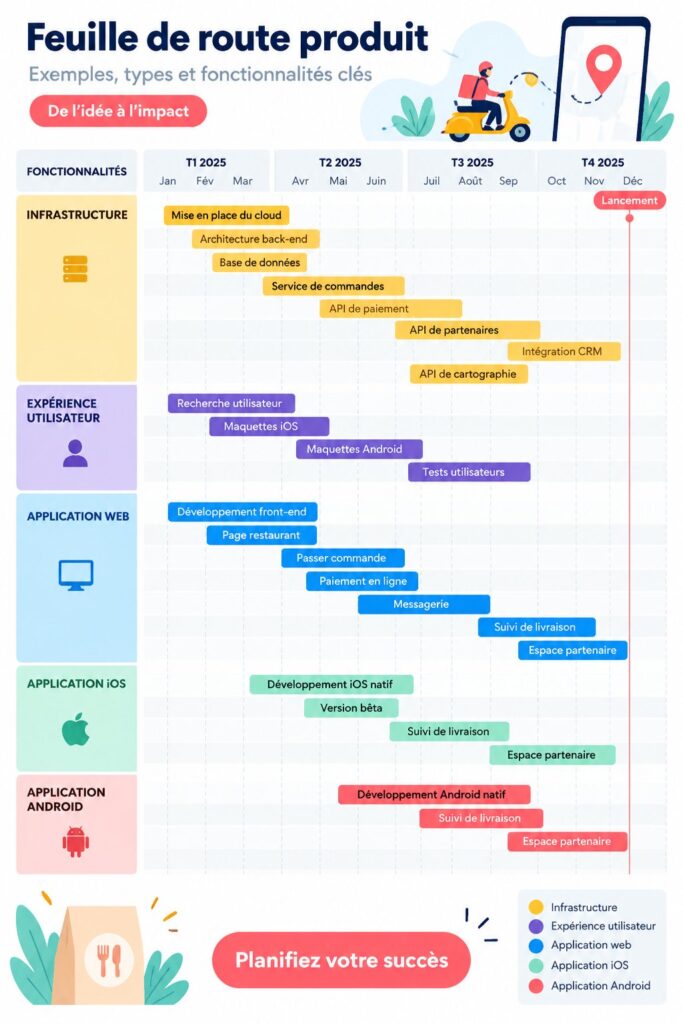 Illustration d'une roadmap produit avec des étapes claires et des objectifs
