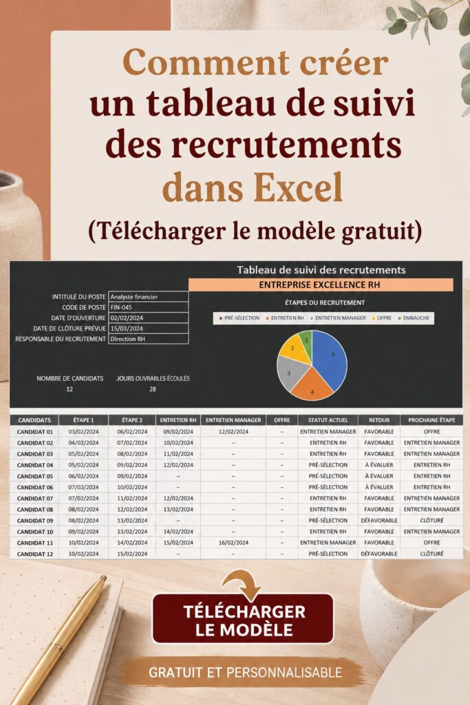 Capture d'écran d'un tableau de suivi de recrutement sur Excel