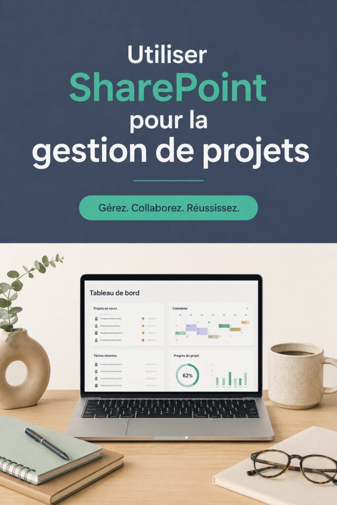 Écran de gestion de projet sur SharePoint avec tâches et documents organisés